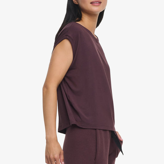 Box Tee - Woman boxy sleeveless tee in brown side | Daub & Design