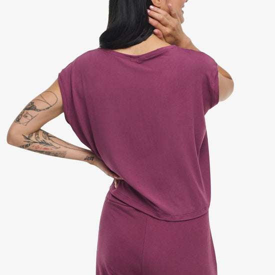 Box Tee - Woman boxy sleeveless tee in deep cool pink back | Daub & Design
