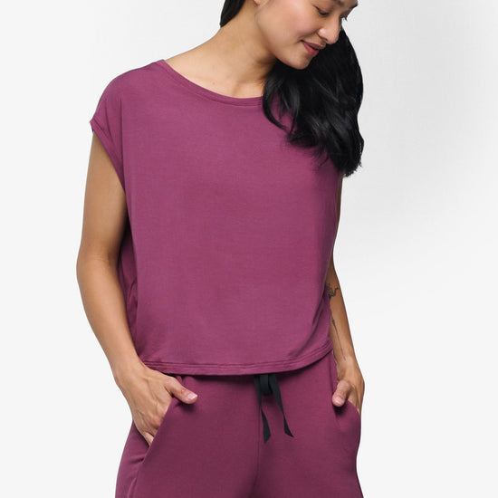 Box Tee - Woman boxy sleeveless tee in deep cool pink front | Daub & Design