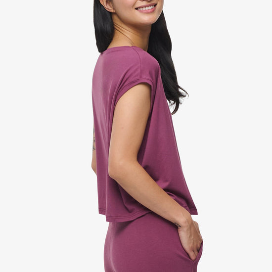 Box Tee - Woman boxy sleeveless tee in deep cool pink  side | Daub & Design