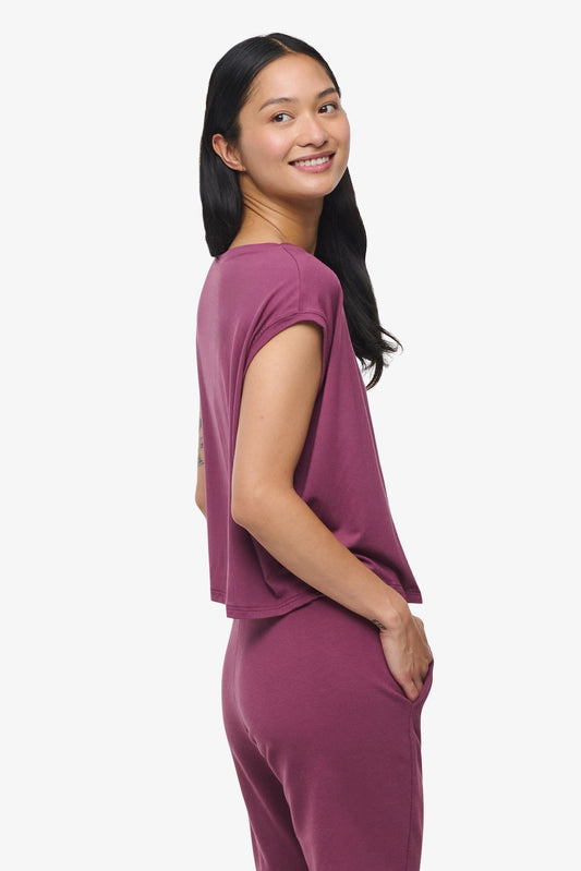 Box Tee - Woman boxy sleeveless tee in deep cool pink  side | Daub & Design