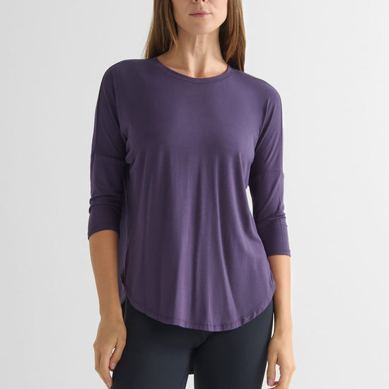 Ainsley Tee in Aubergine - Women's Basic 3/4 Sleeves T-Shirt in Aubergine Purple | DAUB
