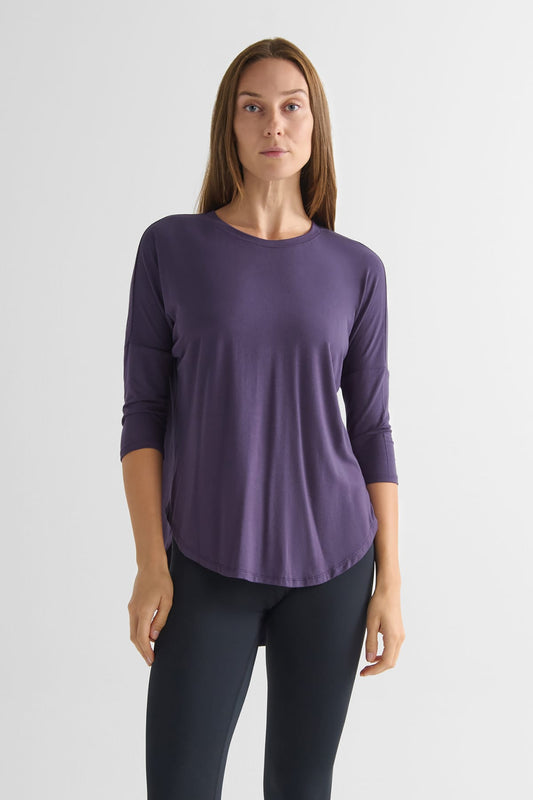 Ainsley Tee in Aubergine - Women's Basic 3/4 Sleeves T-Shirt in Aubergine Purple | DAUB