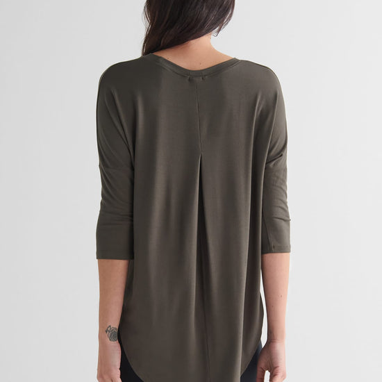 Ainsley Tee in Spruce - Women's Basic 3/4 Sleeves T-Shirt in Spruce Green | DAUB