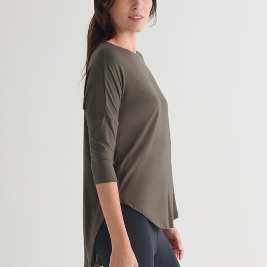 Ainsley Tee in Spruce - Women's Basic 3/4 Sleeves T-Shirt in Spruce Green | DAUB