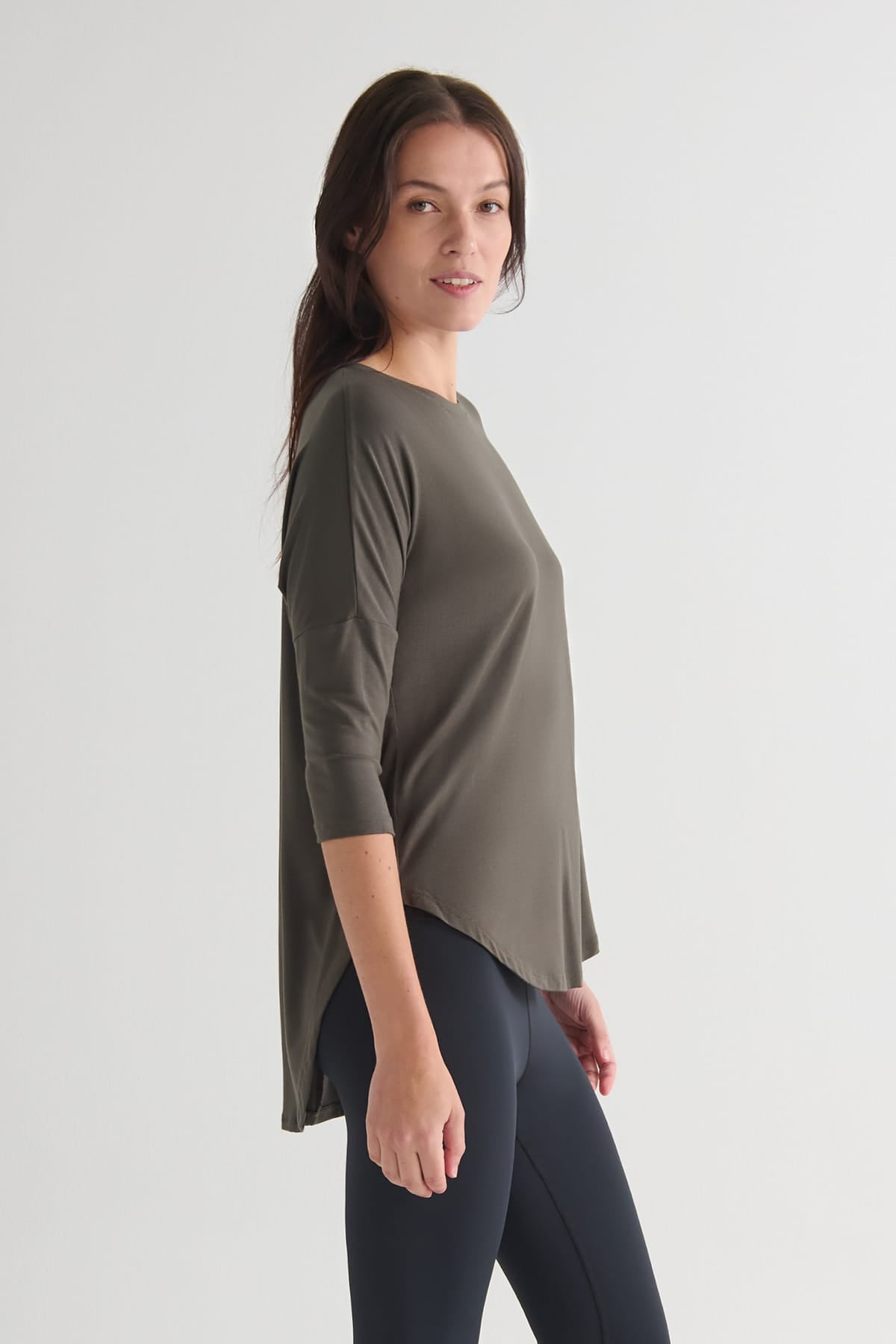 Ainsley Tee in Spruce - Women's Basic 3/4 Sleeves T-Shirt in Spruce Green | DAUB