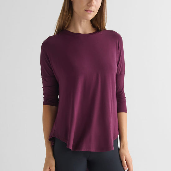Ainsley Tee in Syrah - Women's Basic 3/4 Sleeves T-Shirt in Burgundy | DAUB
