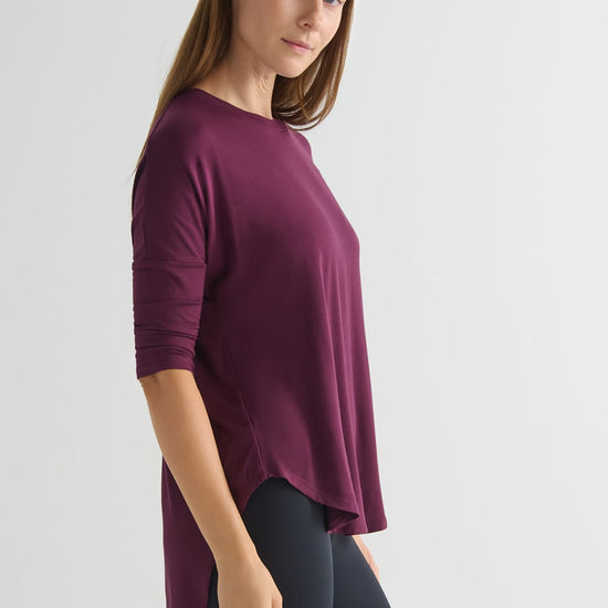 Ainsley Tee in Syrah - Women's Basic 3/4 Sleeves T-Shirt in Burgundy | DAUB