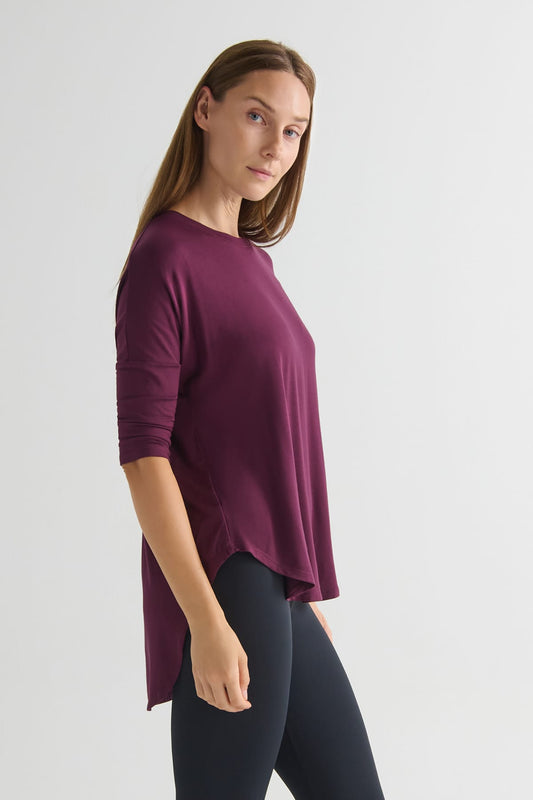 Ainsley Tee in Syrah - Women's Basic 3/4 Sleeves T-Shirt in Burgundy | DAUB