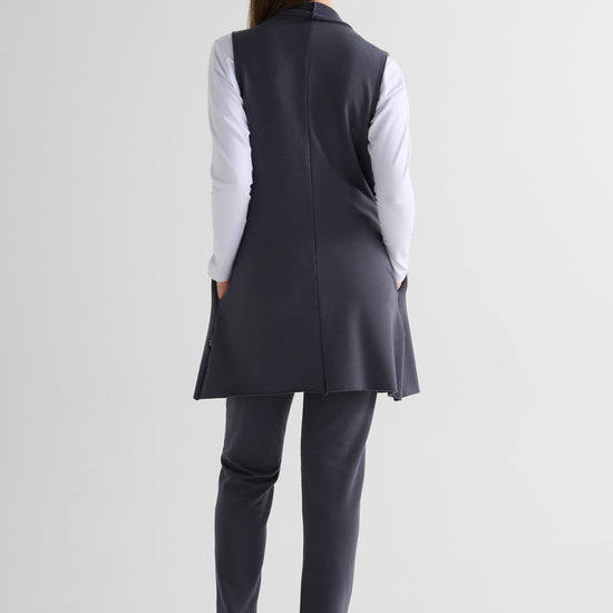 Hatley Vest in Ash with Avery Longsleeve in White and Wren Pant in Ash - Lightweight Women’s Fleece Vest in Ash Grey, Women's Long Sleeve Top in White and Women's Wide Leg Pant in Ash Grey | DAUB