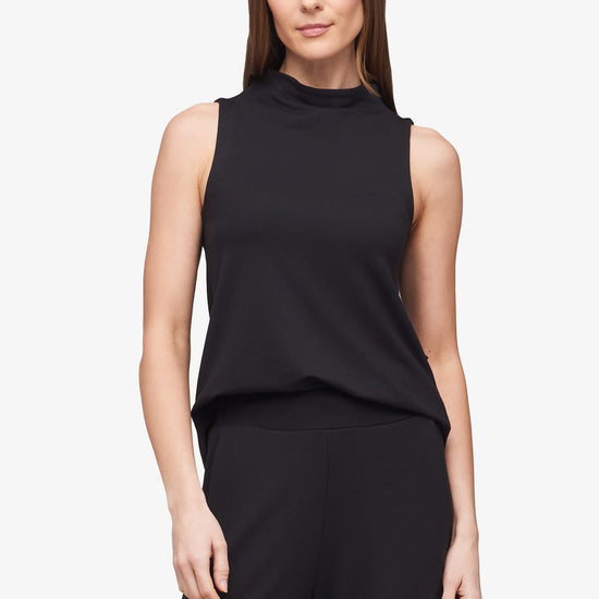 Briar Sleeveless Top  - Women's Basic tank top with mock neck in black - front tucked | Daub + Design