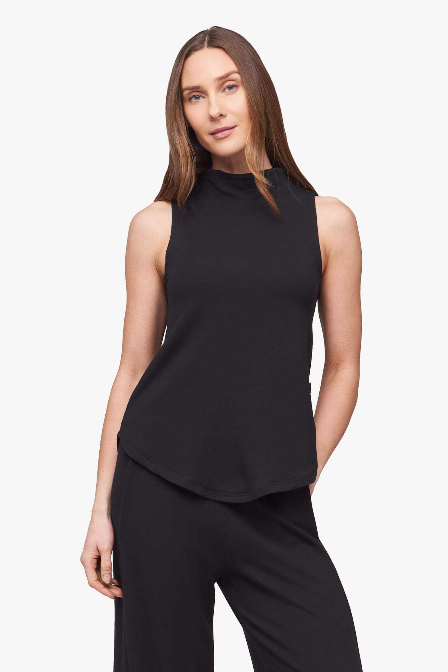 Briar Sleeveless Top  - Women's Basic tank top with mock neck in black - front 
| Daub + Design