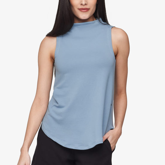 Briar Sleeveless Top  - Women's Basic tank top with mock neck in Coastal Blue | Daub + Design