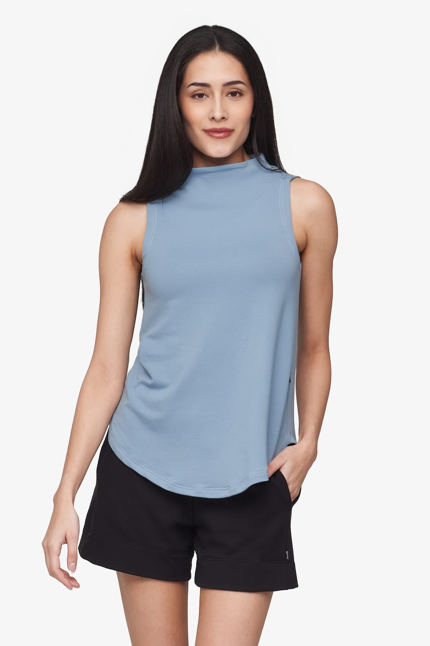 Briar Sleeveless Top  - Women's Basic tank top with mock neck in Coastal Blue | Daub + Design