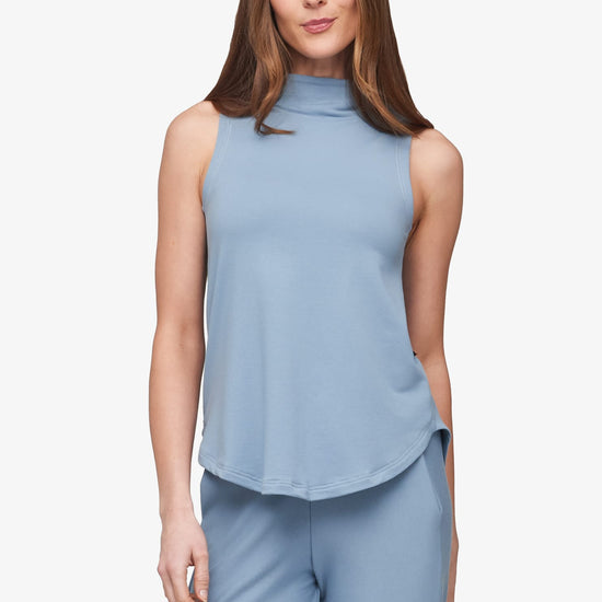 Briar Sleeveless Top  - Women's Basic tank top with mock neck in Coastal Blue | Daub + Design