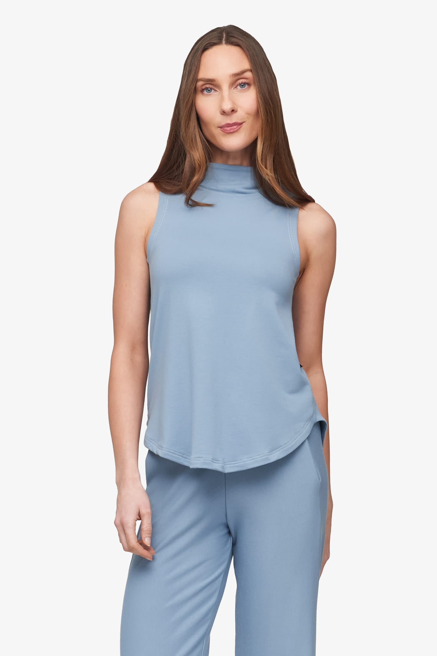 Briar Sleeveless Top  - Women's Basic tank top with mock neck in Coastal Blue | Daub + Design
