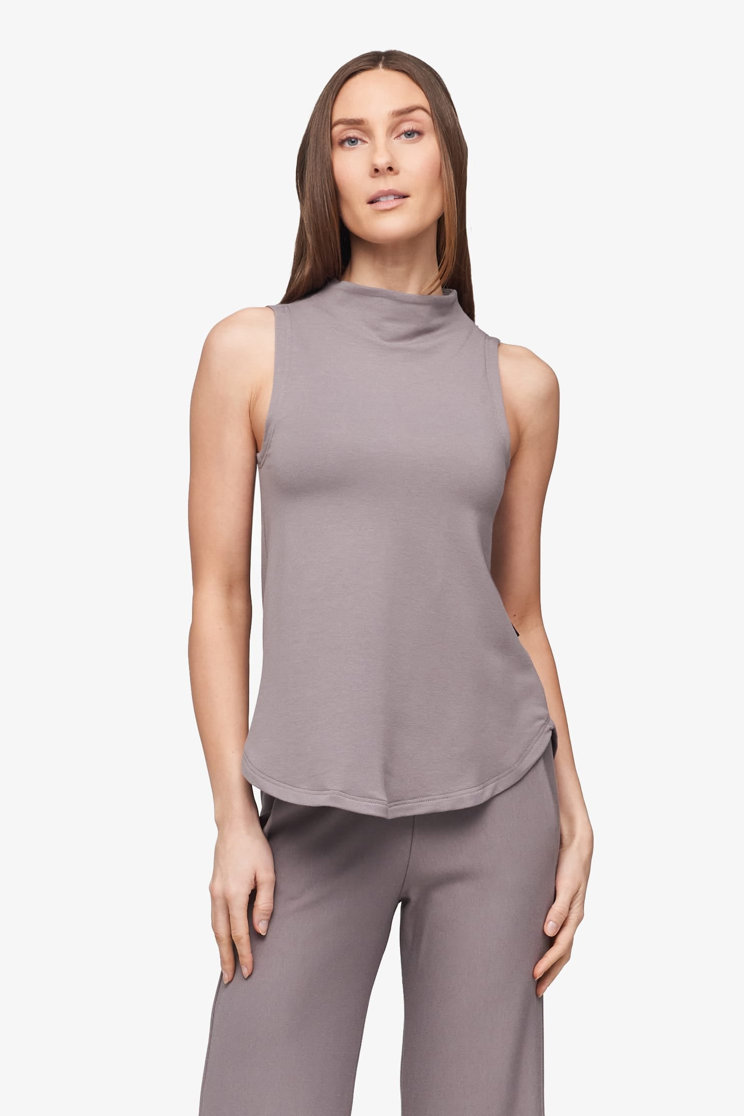 Briar Sleeveless Top  - Women's Basic tank top with mock neck in Driftwood grey | Daub + Design