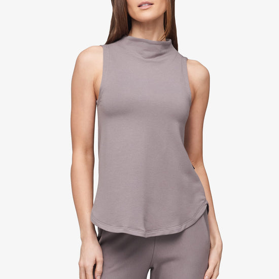 Briar Sleeveless Top  - Women's Basic tank top with mock neck in Driftwood grey | Daub + Design