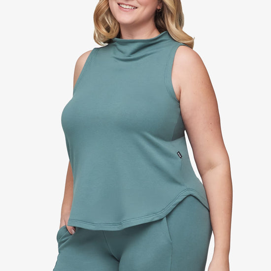 Briar Sleeveless Top  - Women's Basic tank top with mock neck in North Atlantic green | Daub + Design
