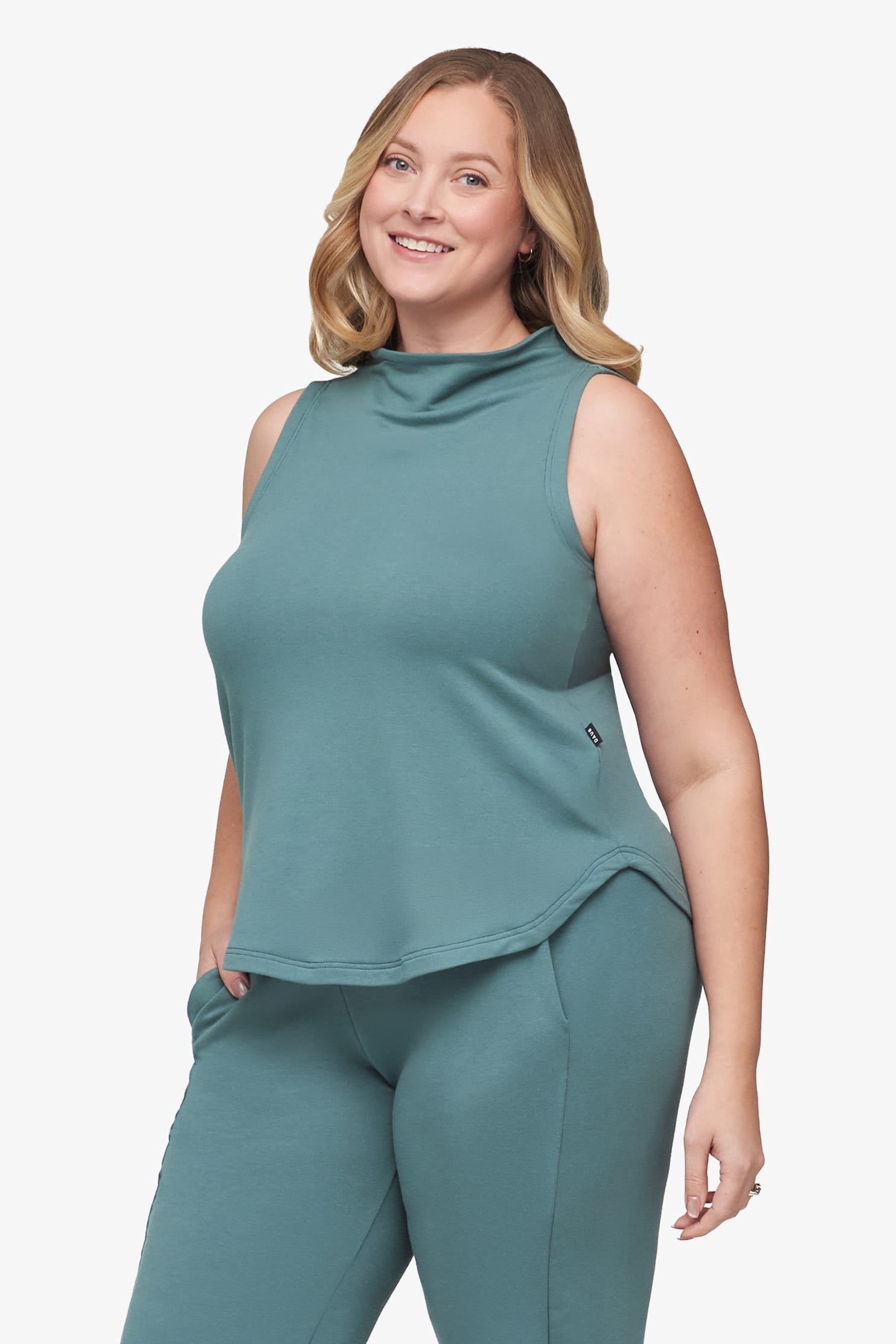 Briar Sleeveless Top  - Women's Basic tank top with mock neck in North Atlantic green | Daub + Design
