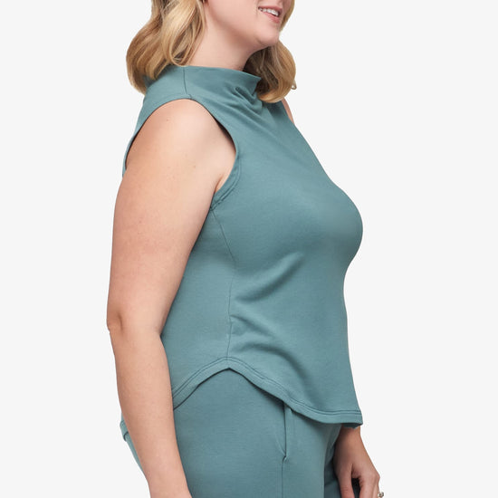 Briar Sleeveless Top  - Women's Basic tank top with mock neck in North Atlantic green | Daub + Design