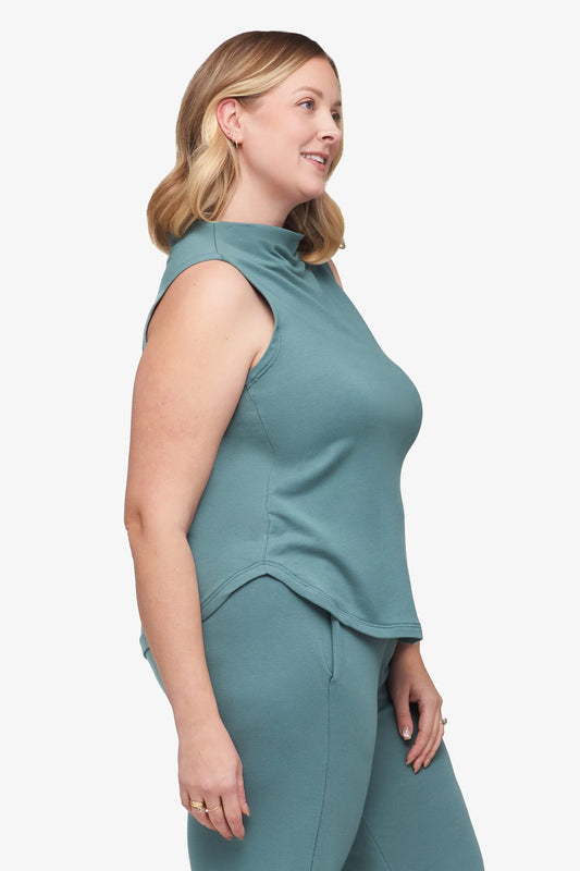 Briar Sleeveless Top  - Women's Basic tank top with mock neck in North Atlantic green | Daub + Design
