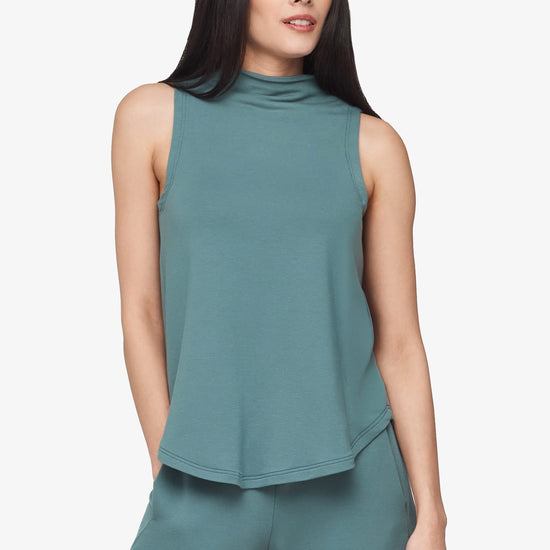 Briar Sleeveless Top  - Women's Basic tank top with mock neck in North Atlantic green | Daub + Design