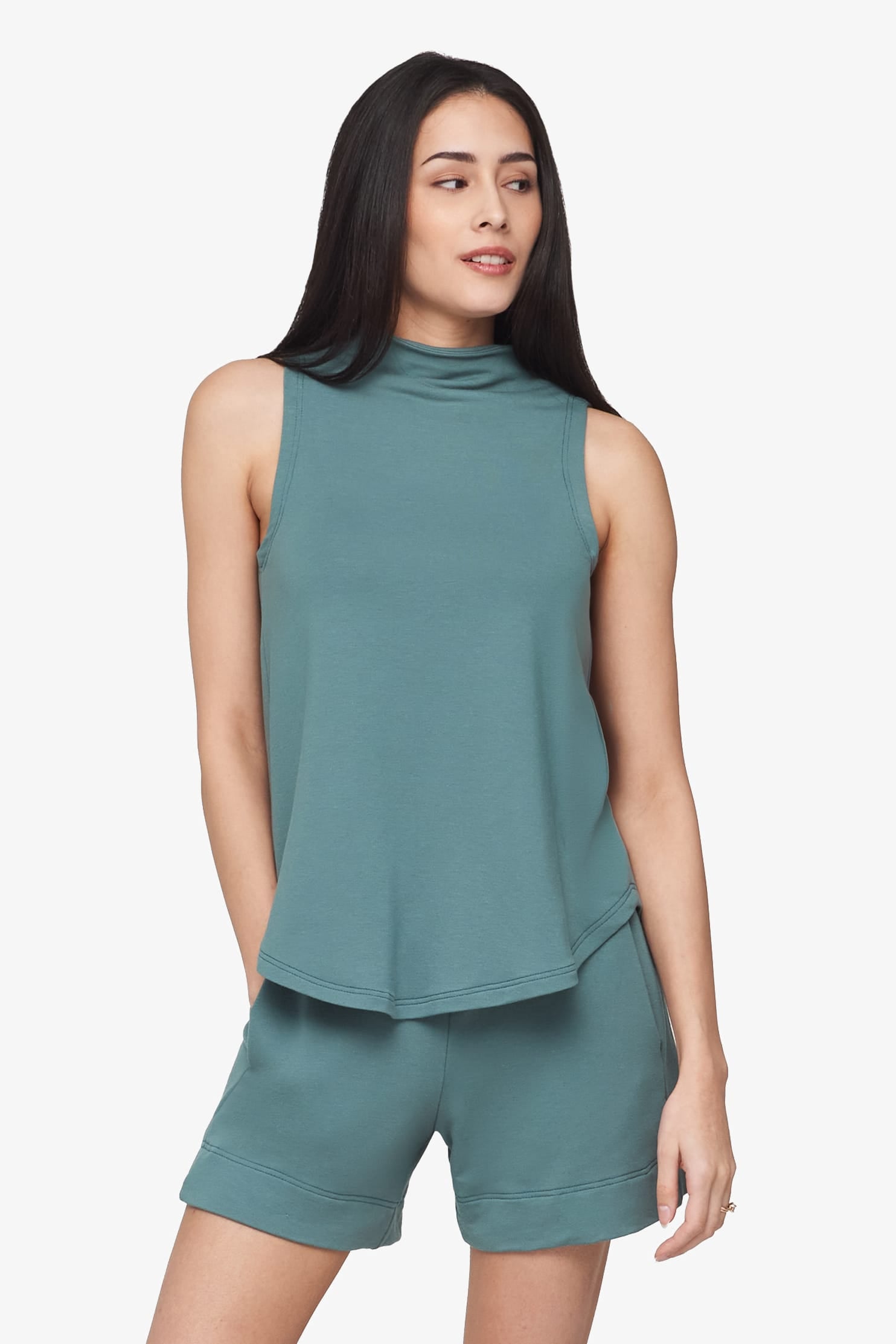 Briar Sleeveless Top  - Women's Basic tank top with mock neck in North Atlantic green | Daub + Design