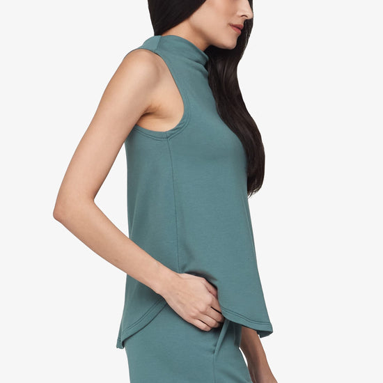 Briar Sleeveless Top  - Women's Basic tank top with mock neck in North Atlantic green | Daub + Design