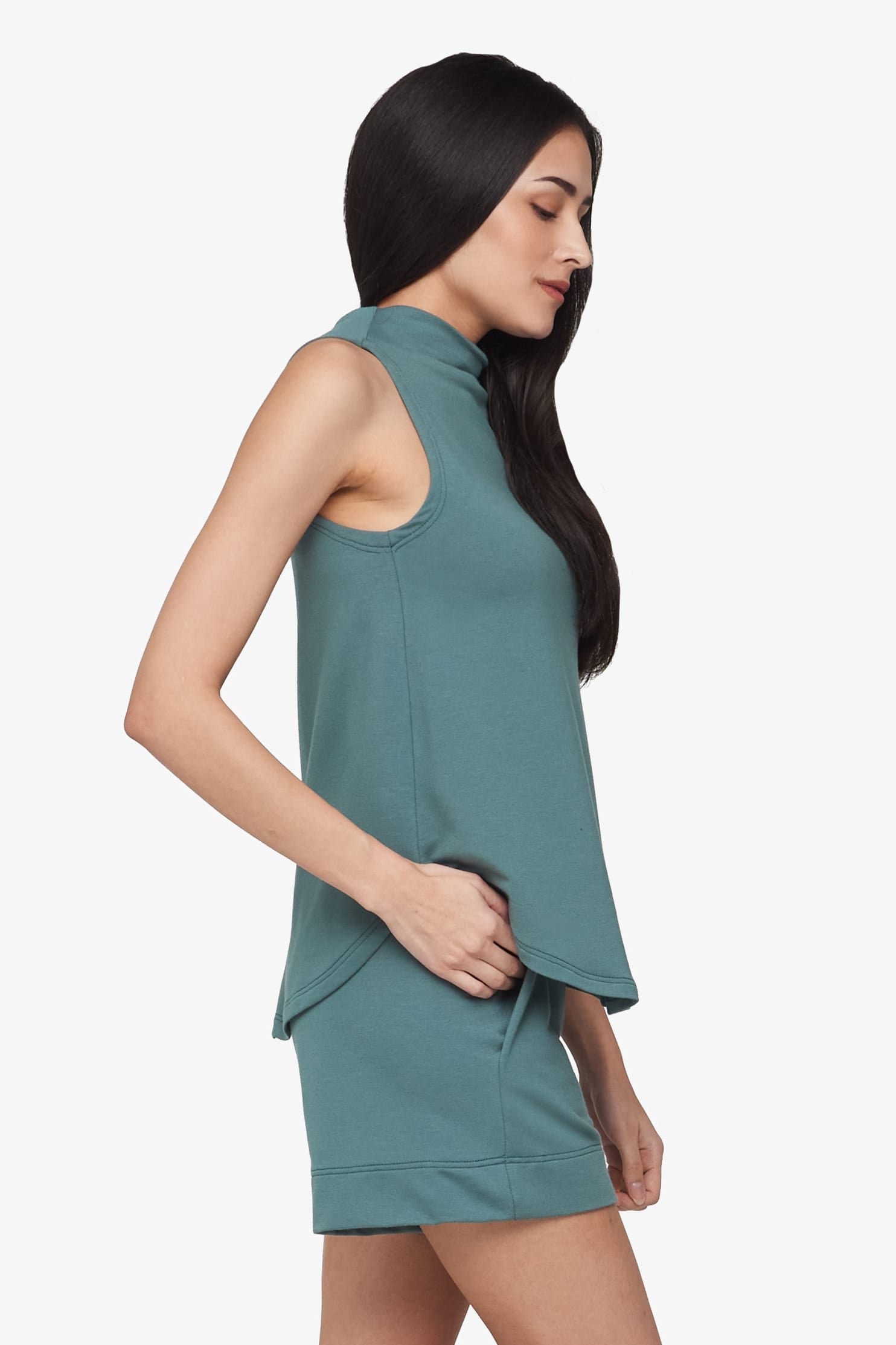 Briar Sleeveless Top  - Women's Basic tank top with mock neck in North Atlantic green | Daub + Design
