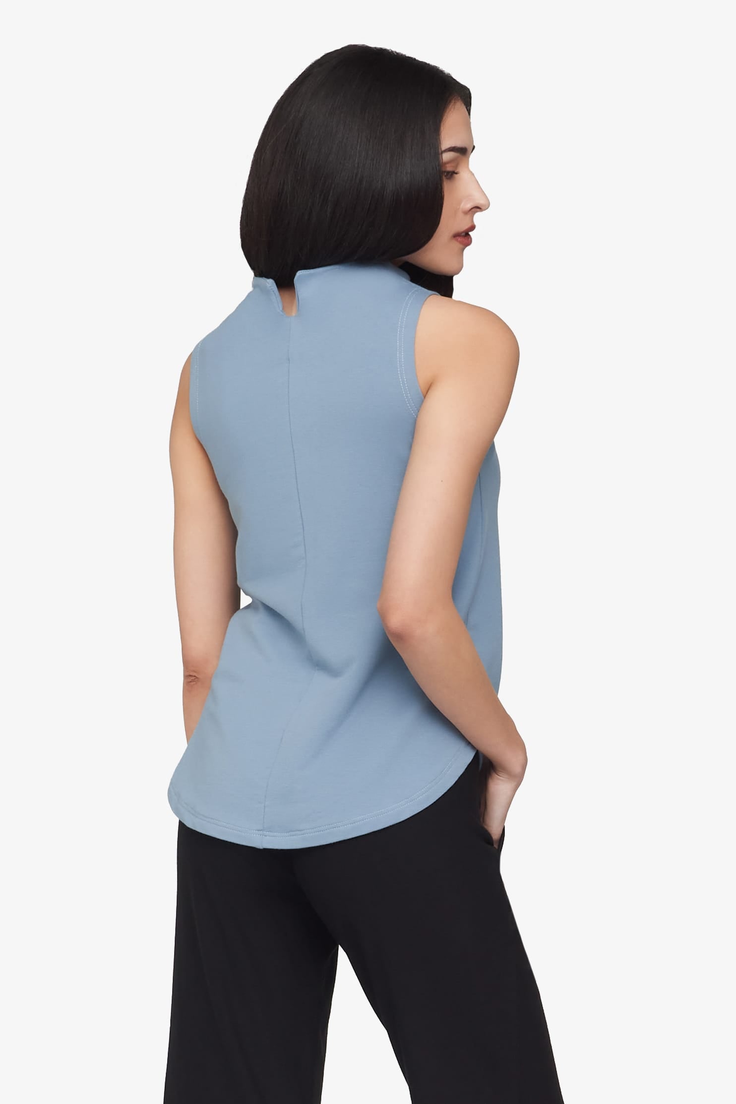 Briar Sleeveless Top  - Women's Basic tank top with mock neck in Coastal Blue | Daub + Design