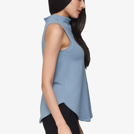 Briar Sleeveless Top  - Women's Basic tank top with mock neck in Coastal Blue | Daub + Design
