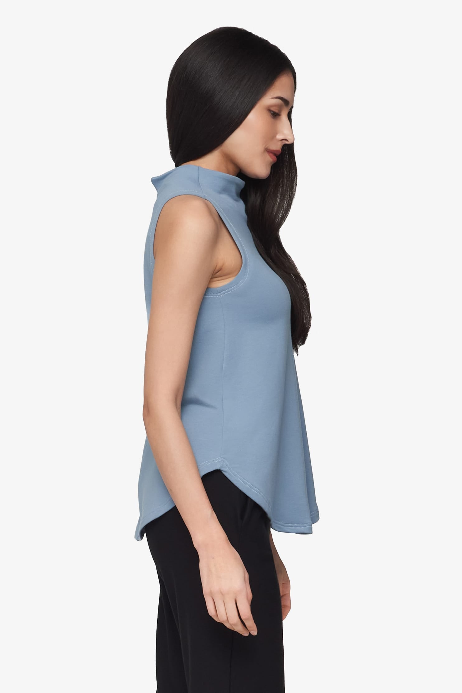 Briar Sleeveless Top  - Women's Basic tank top with mock neck in Coastal Blue | Daub + Design