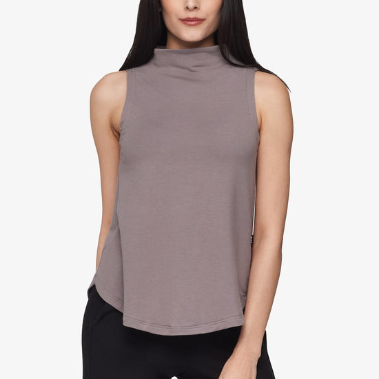 Briar Sleeveless Top  - Women's Basic tank top with mock neck in Driftwood grey | Daub + Design
