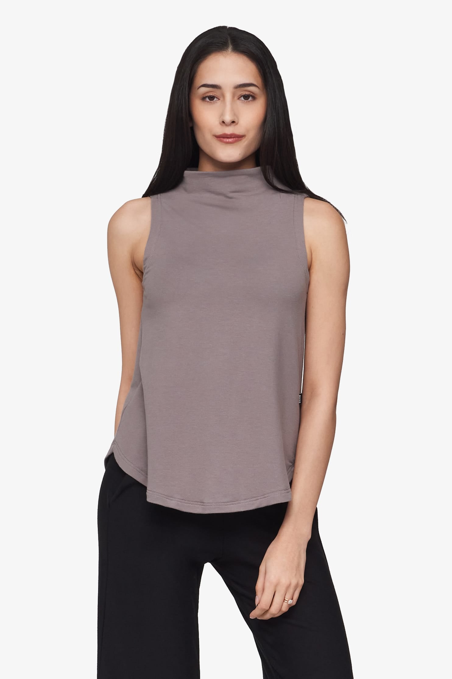 Briar Sleeveless Top  - Women's Basic tank top with mock neck in Driftwood grey | Daub + Design