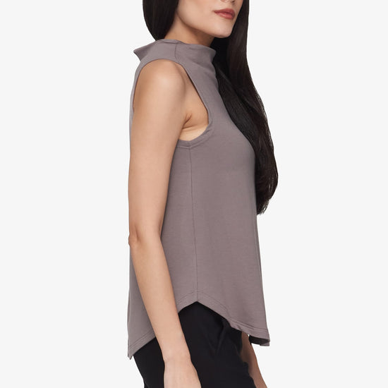 Briar Sleeveless Top  - Women's Basic tank top with mock neck in Driftwood grey | Daub + Design