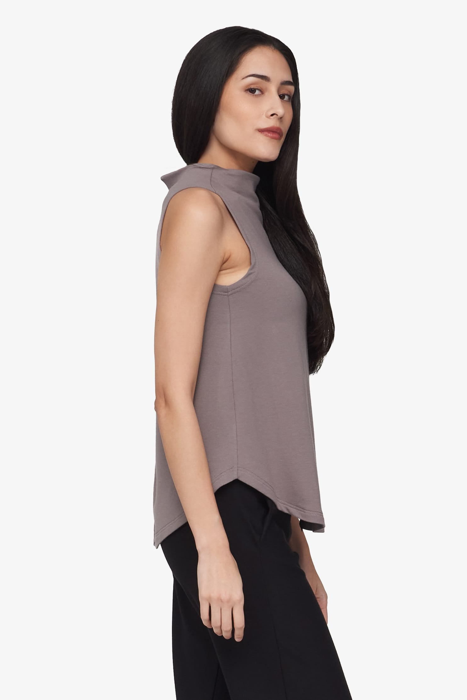 Briar Sleeveless Top  - Women's Basic tank top with mock neck in Driftwood grey | Daub + Design
