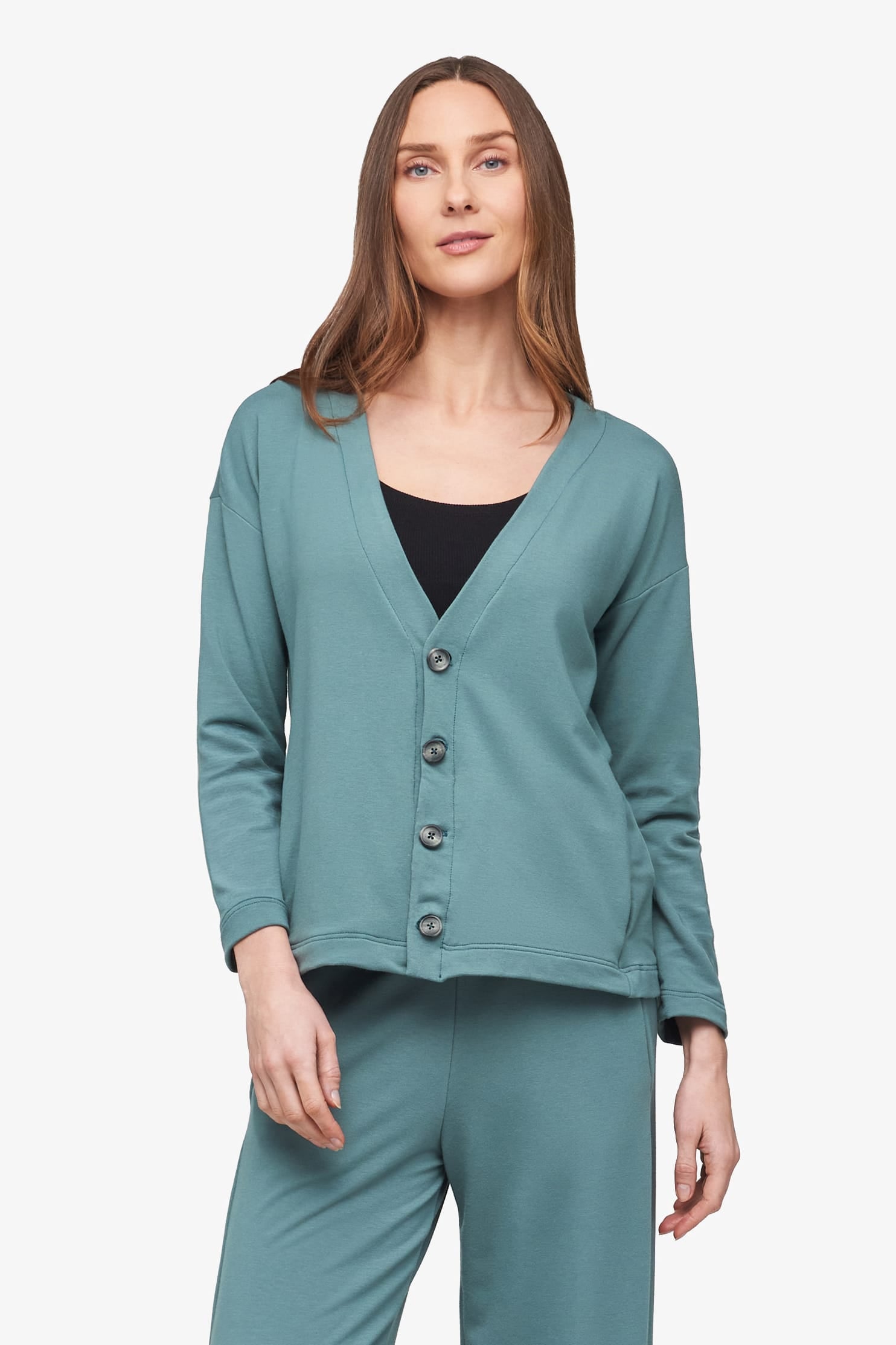 Cove Cardigan  - Women's Basic 4 buttons cardigan in North Atlantic green | Daub + Design