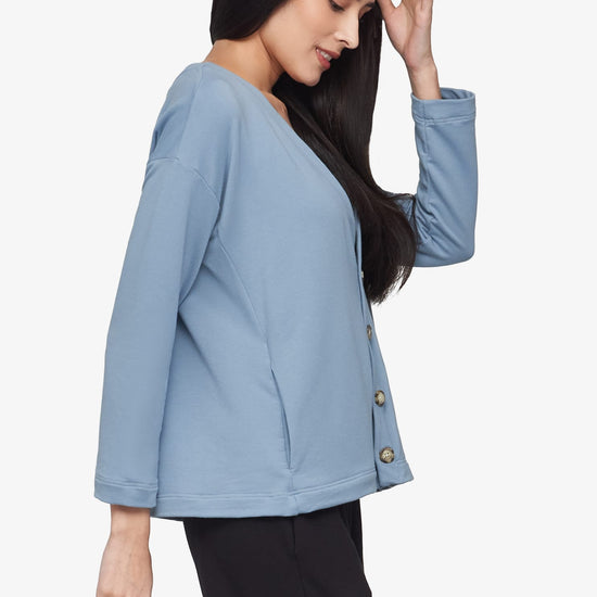 Cove Cardigan  - Women's Basic 4 buttons cardigan in Coastal Blue | Daub + Design