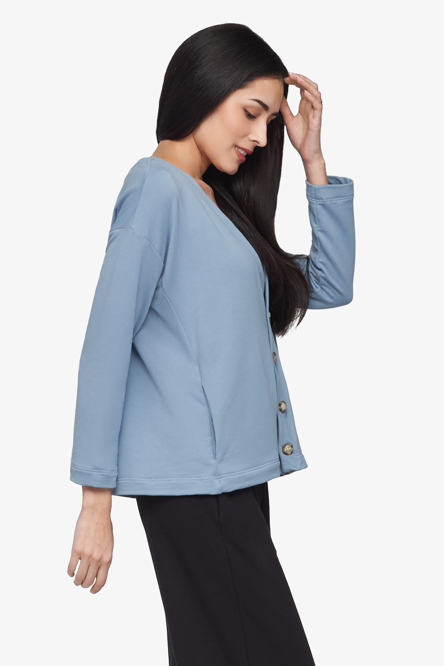 Cove Cardigan  - Women's Basic 4 buttons cardigan in Coastal Blue | Daub + Design