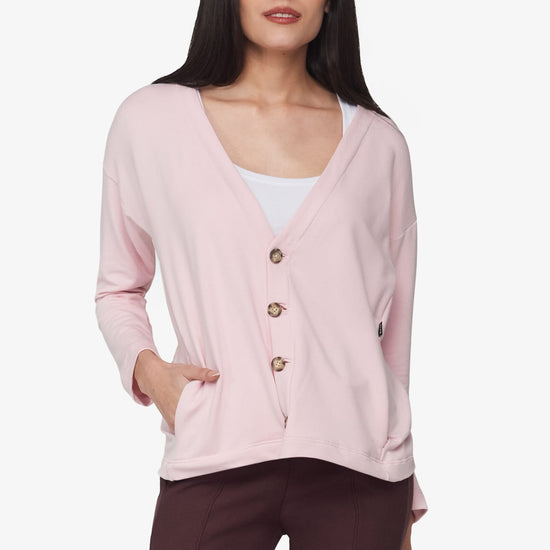 Cove Cardigan  - Women's Basic 4 buttons cardigan in Rose Quartz pink | Daub + Design