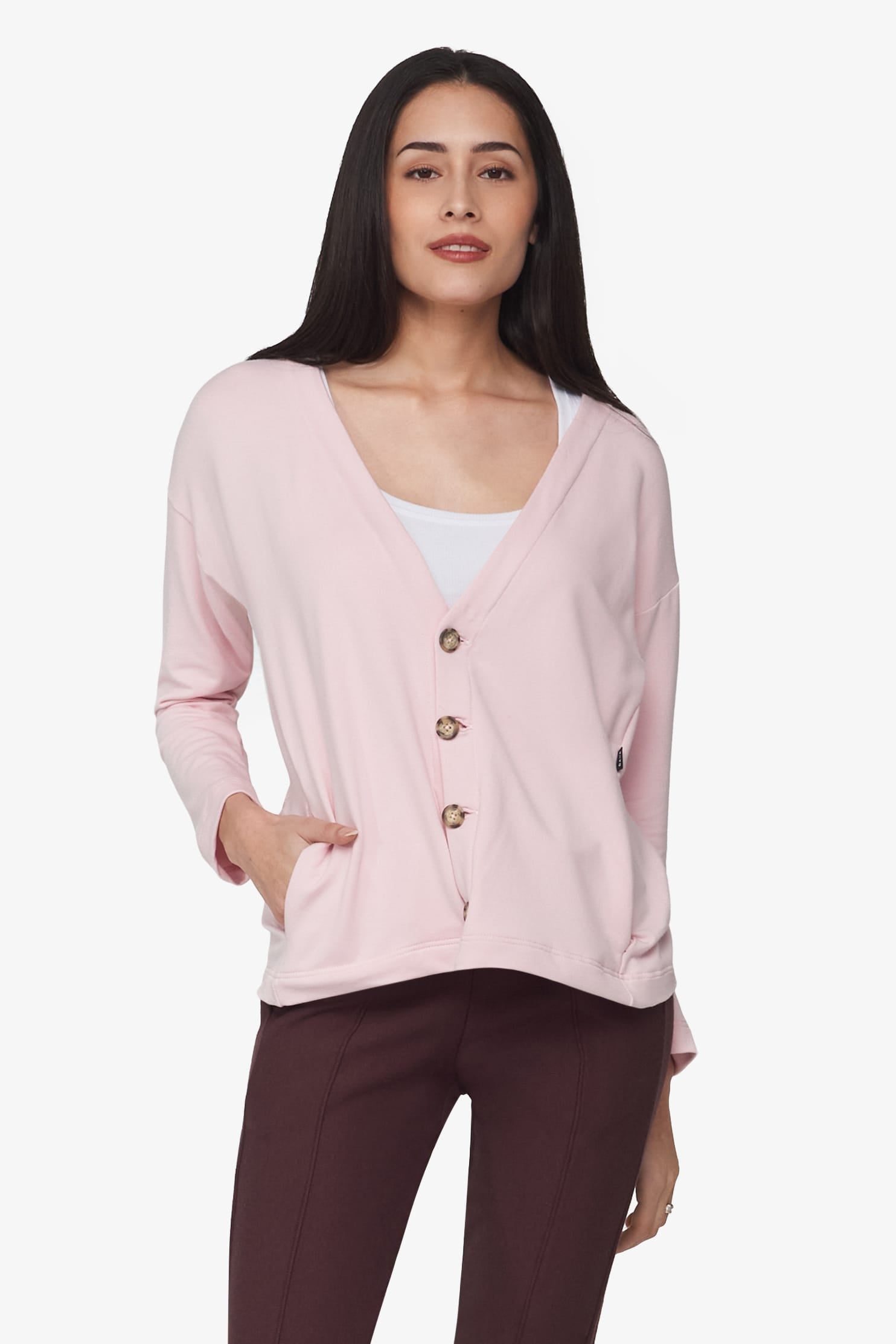 Cove Cardigan  - Women's Basic 4 buttons cardigan in Rose Quartz pink | Daub + Design