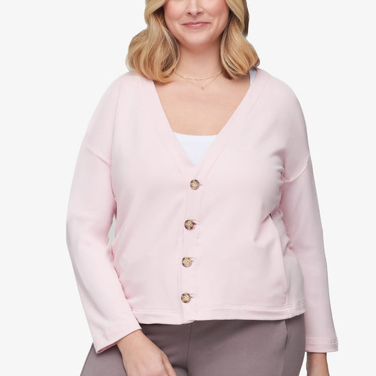 Cove Cardigan  - Women's Basic 4 buttons cardigan in Rose Quartz pink | Daub + Design