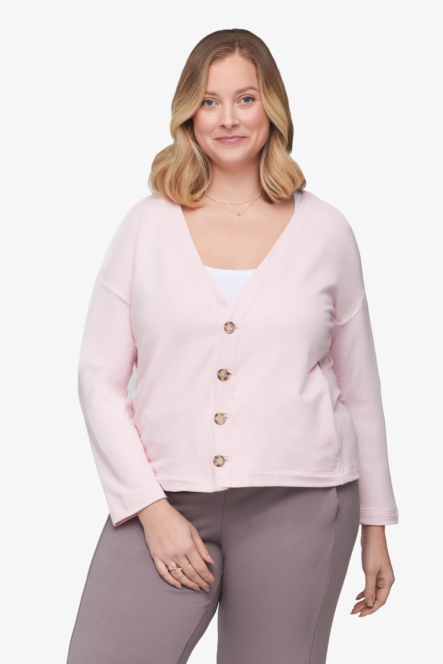 Cove Cardigan  - Women's Basic 4 buttons cardigan in Rose Quartz pink | Daub + Design