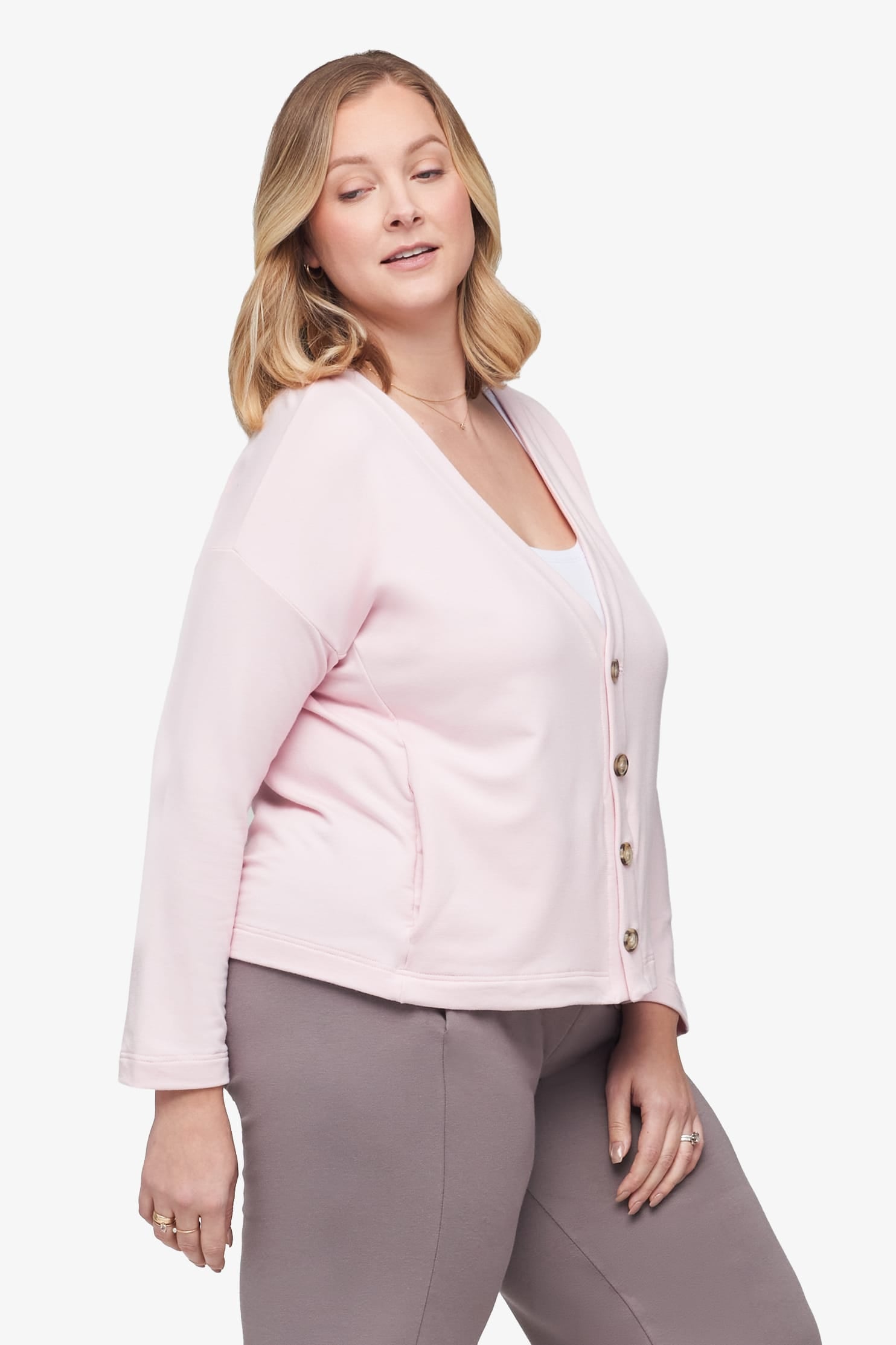 Cove Cardigan  - Women's Basic 4 buttons cardigan in Rose Quartz pink | Daub + Design