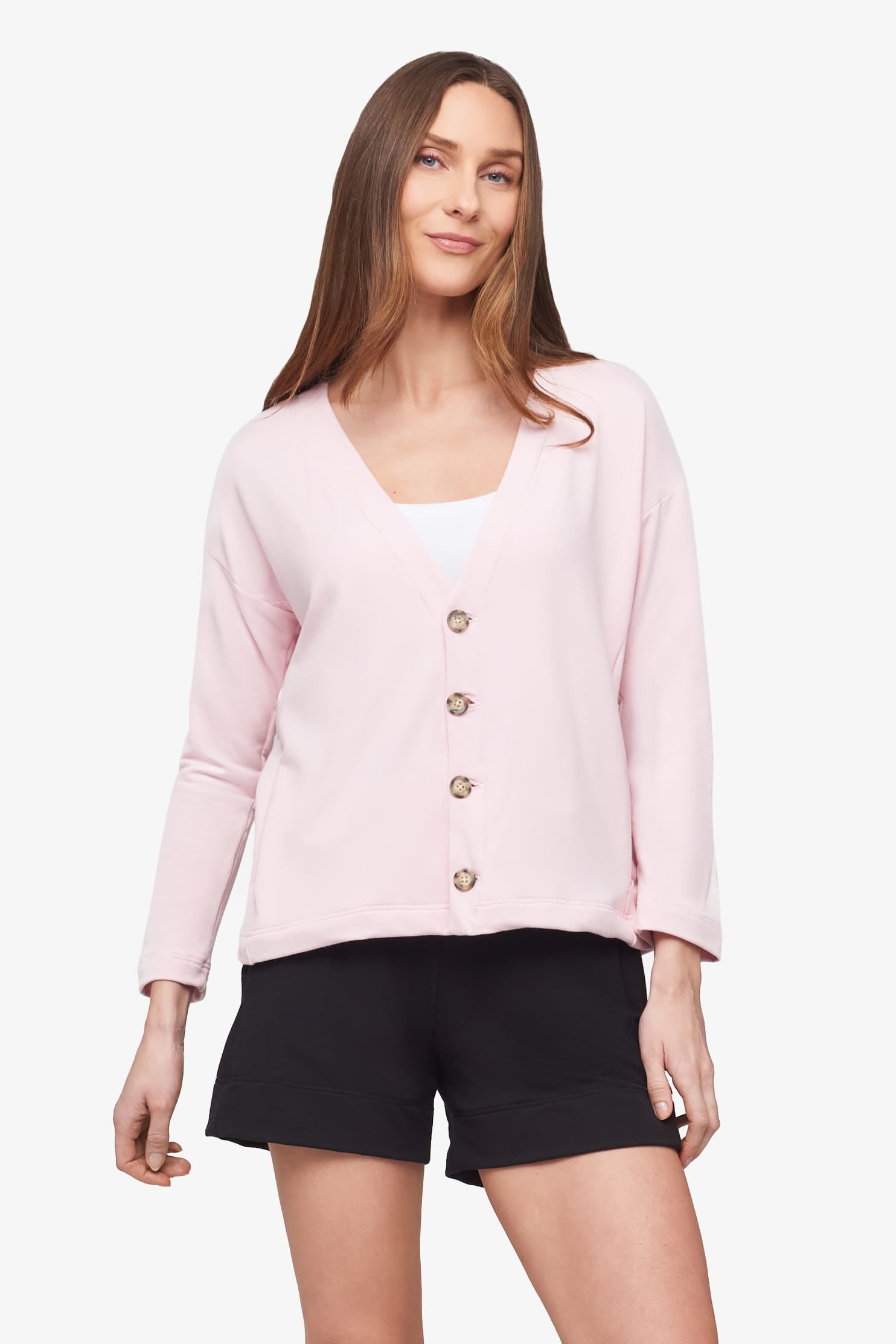 Cove Cardigan  - Women's Basic 4 buttons cardigan in Rose Quartz pink | Daub + Design