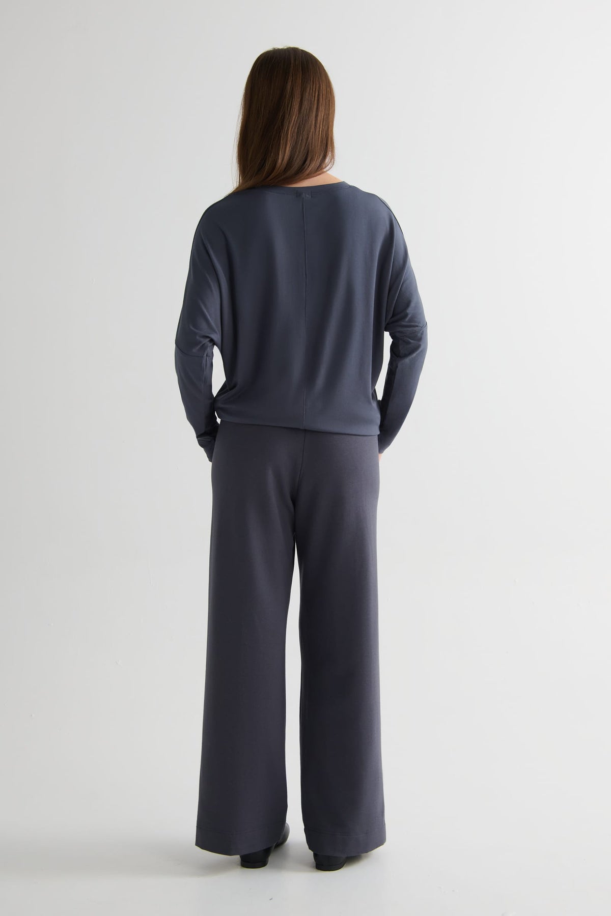 Dolman Longsleeve in Ash with Starboard Pant in Ash - Women's Long Sleeve Top in Ash Grey and Women's Wide Leg Pant in Ash Grey | DAUB