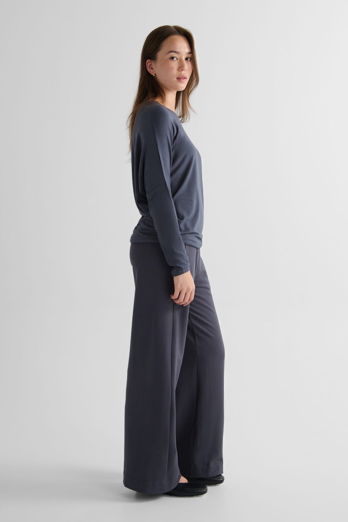 Dolman Longsleeve in Ash with Starboard Pant in Ash - Women's Long Sleeve Top in Ash Grey and Women's Wide Leg Pant in Ash Grey | DAUB