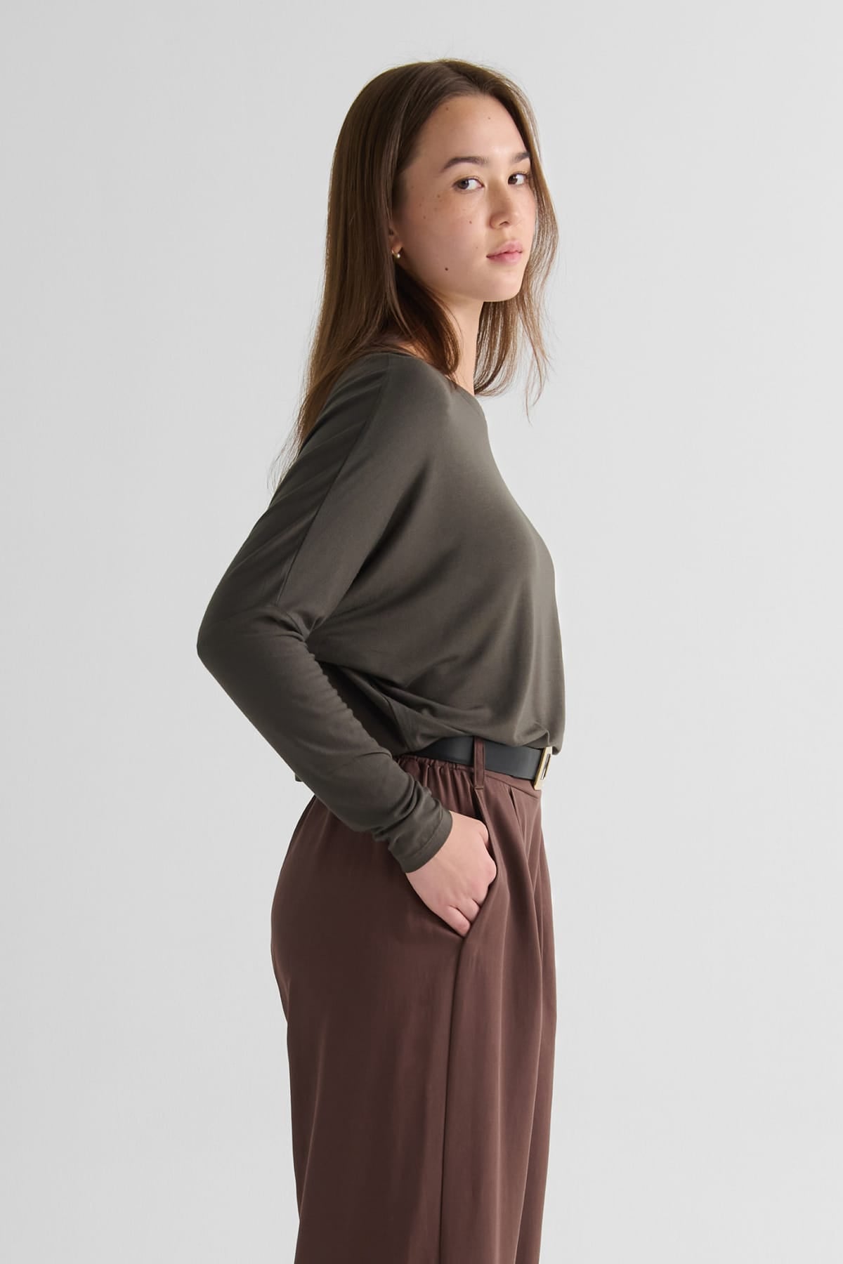 Dolman Longsleeve in Spruce - Women's Long Sleeve Top in Spruce Green | DAUB