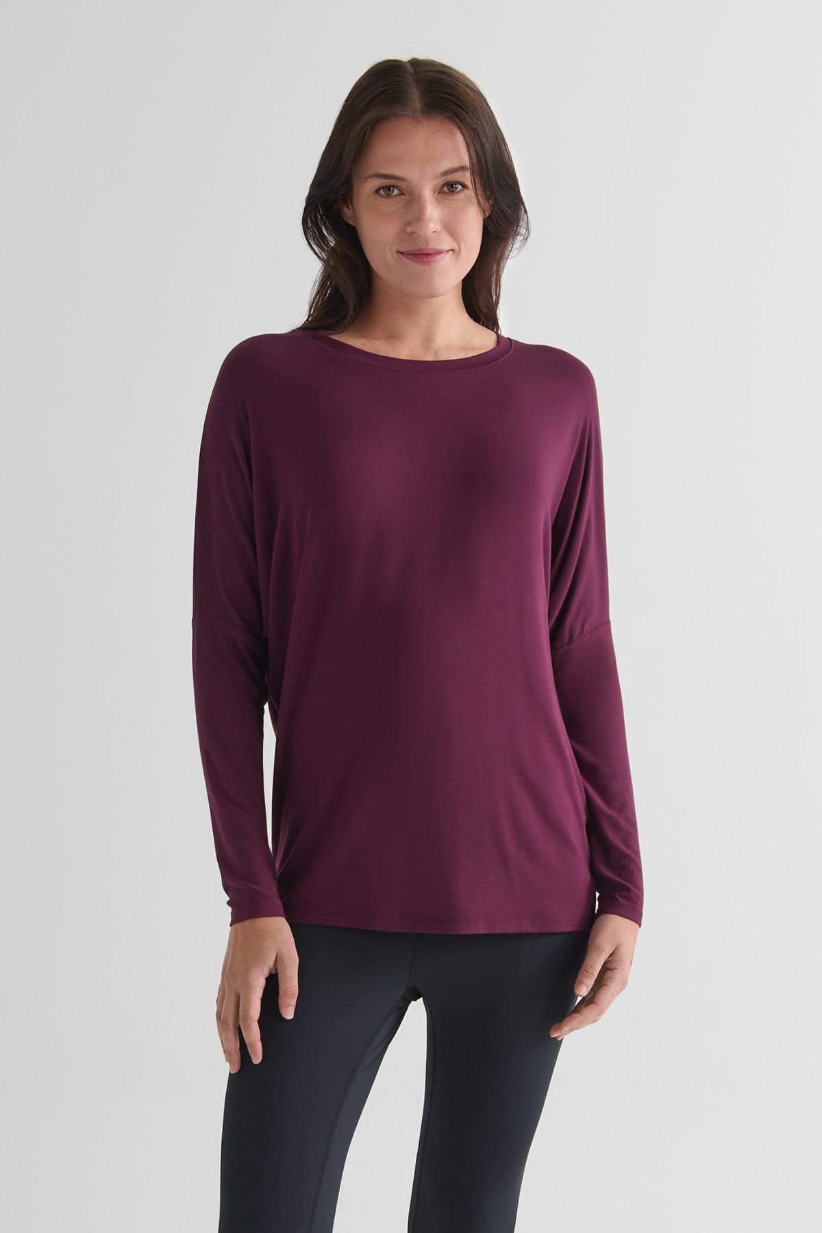 Dolman Longsleeve in Syrah - Women's Long Sleeve Top in Burgundy | DAUB